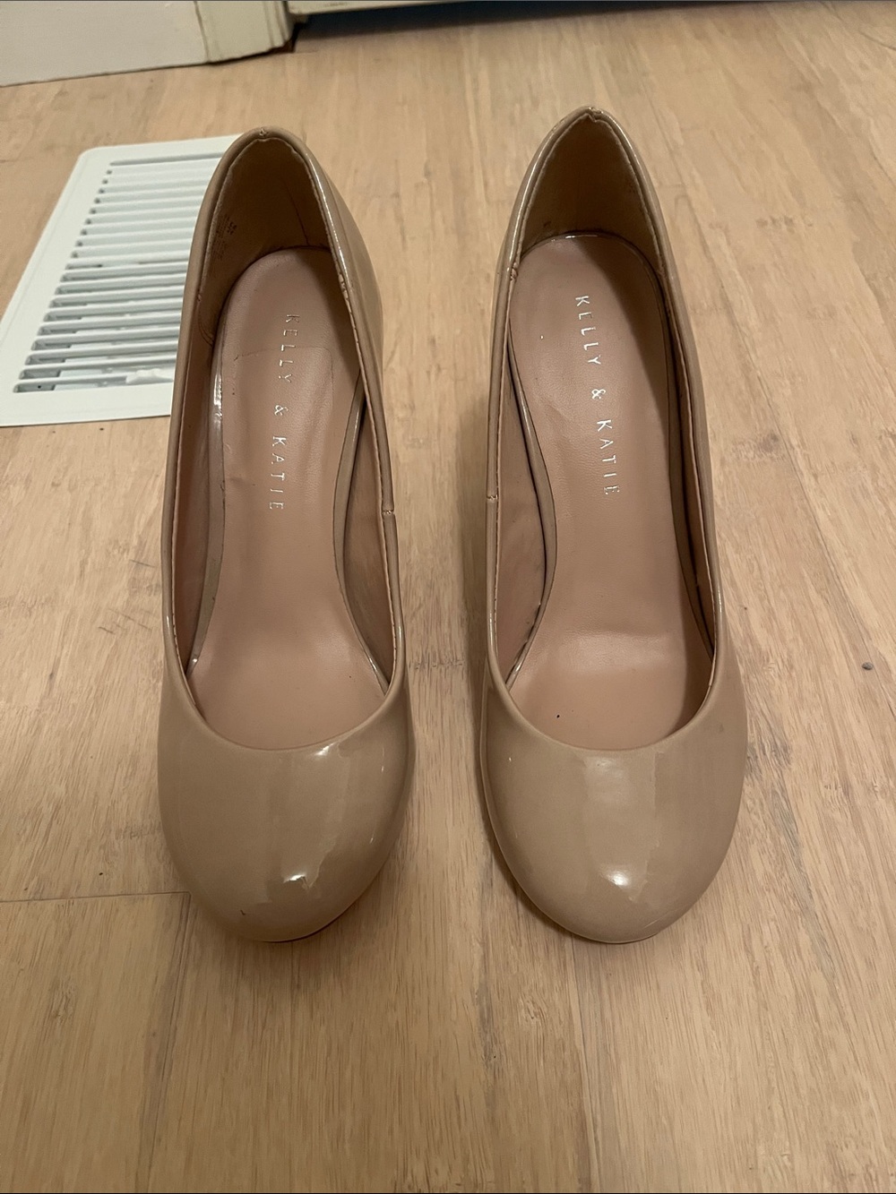 Kelly & Katie Nuge Patent Round-Toe Pump Heels
